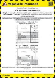 Módosított menetrend és vonatpótló buszok február 25-ig Fehérvár és Sárbogárd között